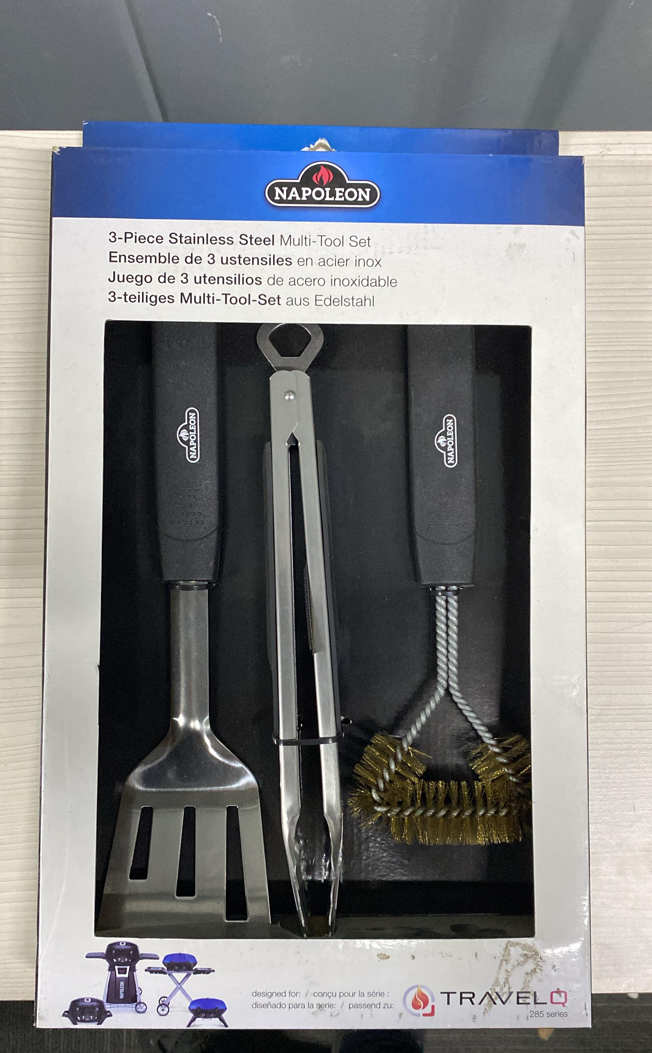 Napoleon Üçlü Set - Spatula, Maşa, Temizleme Fırçası Paslanmaz Çelik
