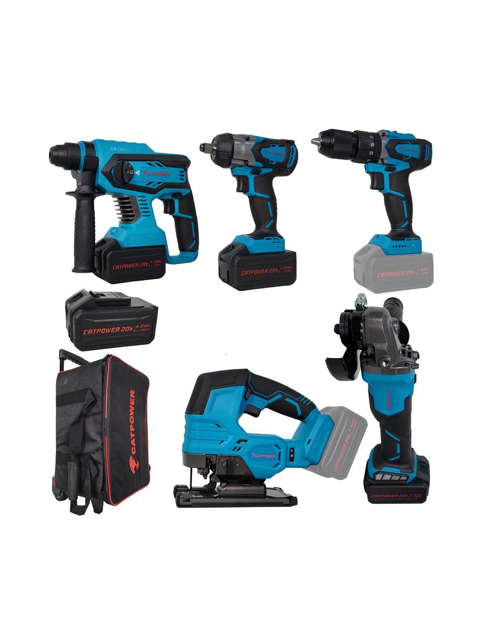 CatPower 4150 Akülü 5'li Alet Seti (Kömürsüz Motor) 3 Adet 4 Ah Akü