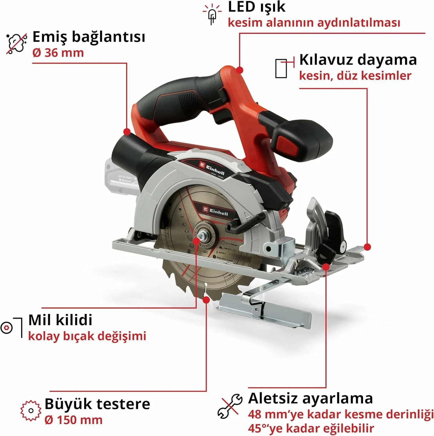 Einhell TE-CS 18/150 Li Solo Aküsüz Daire Testere